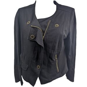 Cabi Snap/Zip Asymmetrical Jersey Knit Jacket Sz S